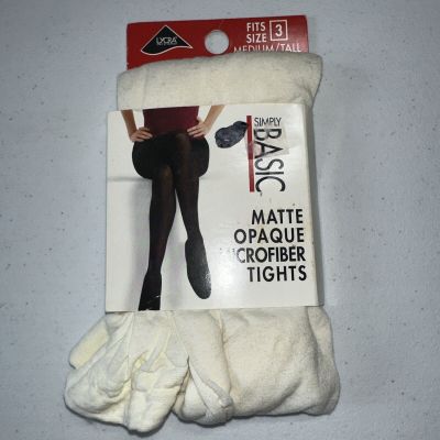 Vintage Simply Basic Cream Matte Opaque Microfiber Tights Size 3 Medium/Tall